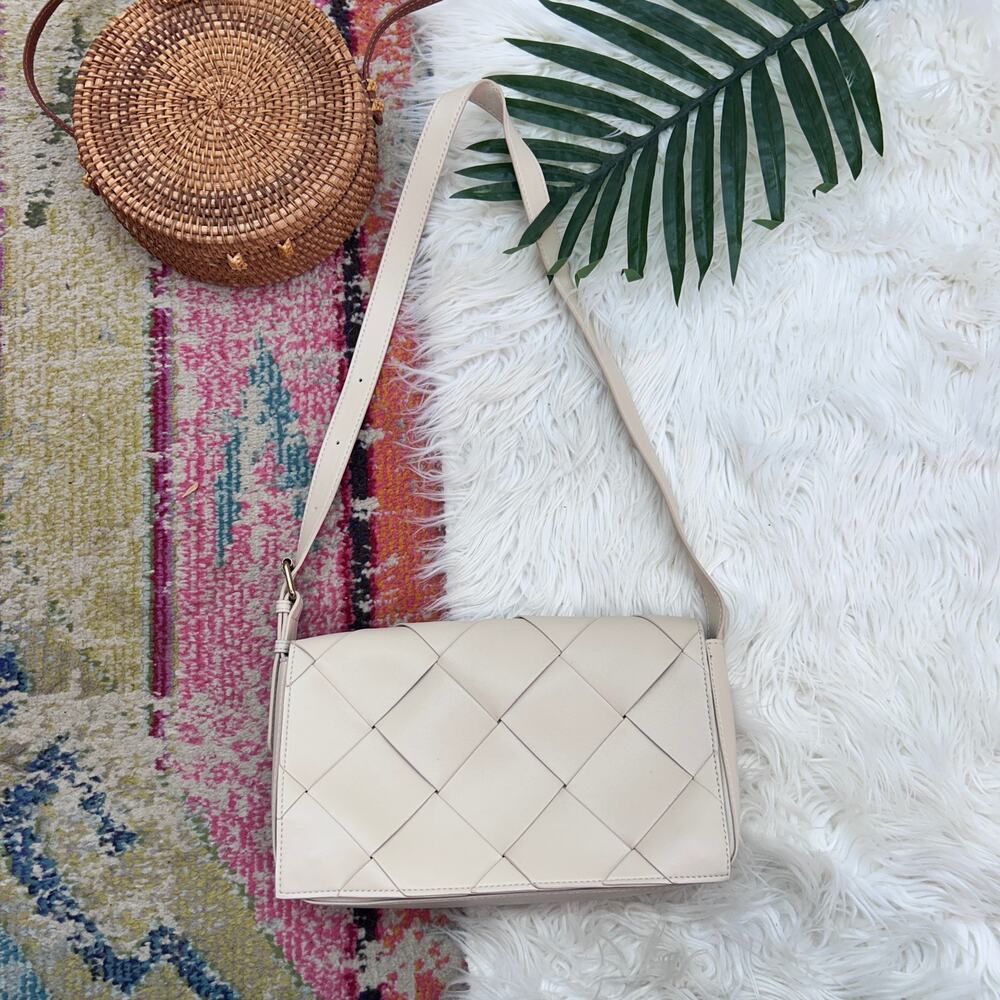 Rachel Zoe Off-White Faux Leather Shoulder Bag Minimalist Neutral Woven